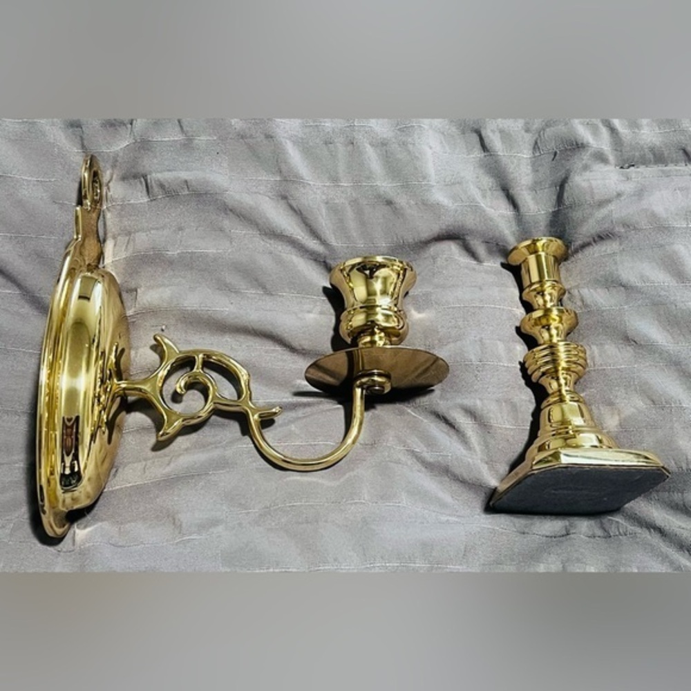 Vintage Mid Century BALDWIN brass candle holders ONE wall sconce ONE stand alone
